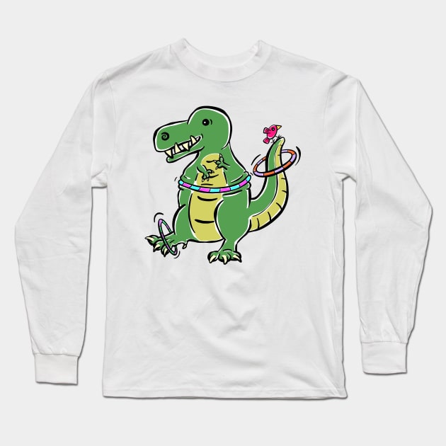 hula hoop Tyrannosaurus Dinosaur Dino Cartoon Cute Character Long Sleeve T-Shirt by Squeeb Creative